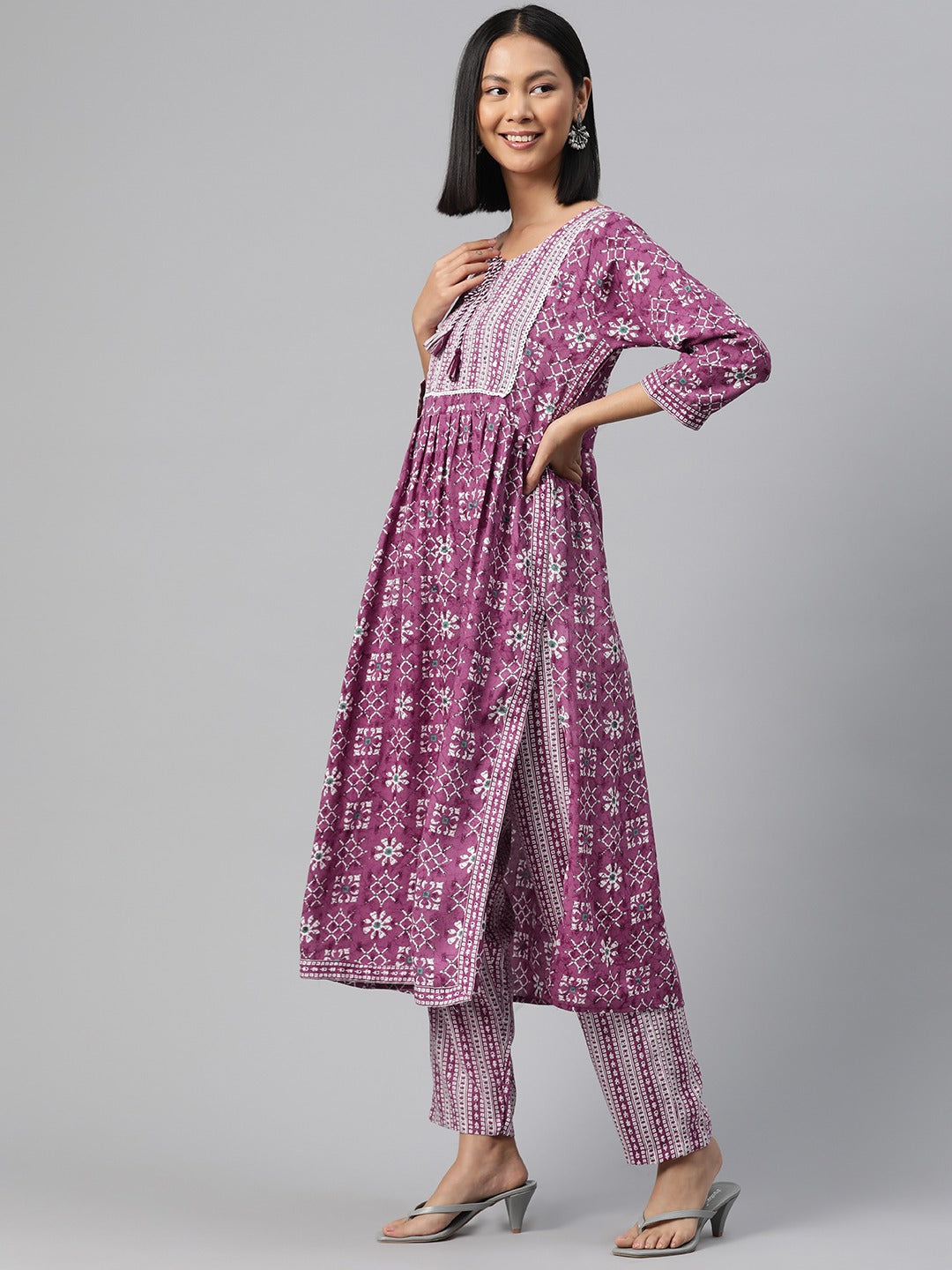 Cotton Printed Anarkali Kurta Pant And Dupatta