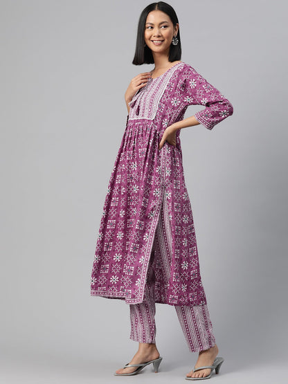 Cotton Printed Anarkali Kurta Pant And Dupatta