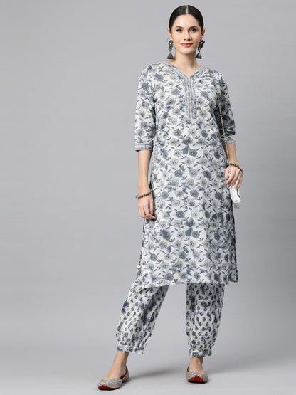 Cotton Floral Straight Kurta And Patiala