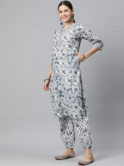 Cotton Floral Straight Kurta And Patiala