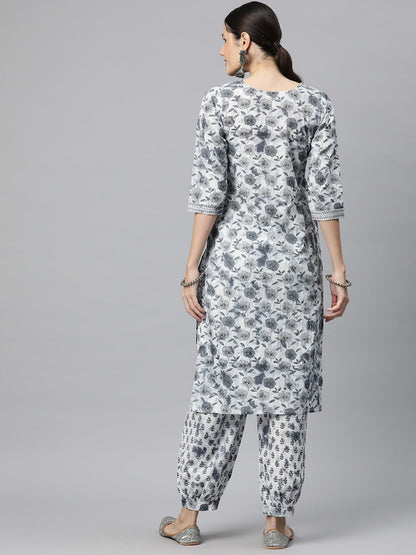 Cotton Floral Straight Kurta And Patiala