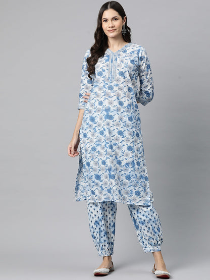 Cotton Floral Straight Kurta And Patiala