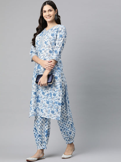 Cotton Floral Straight Kurta And Patiala