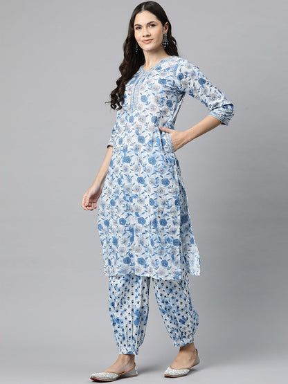 Cotton Floral Straight Kurta And Patiala