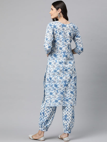 Cotton Floral Straight Kurta And Patiala