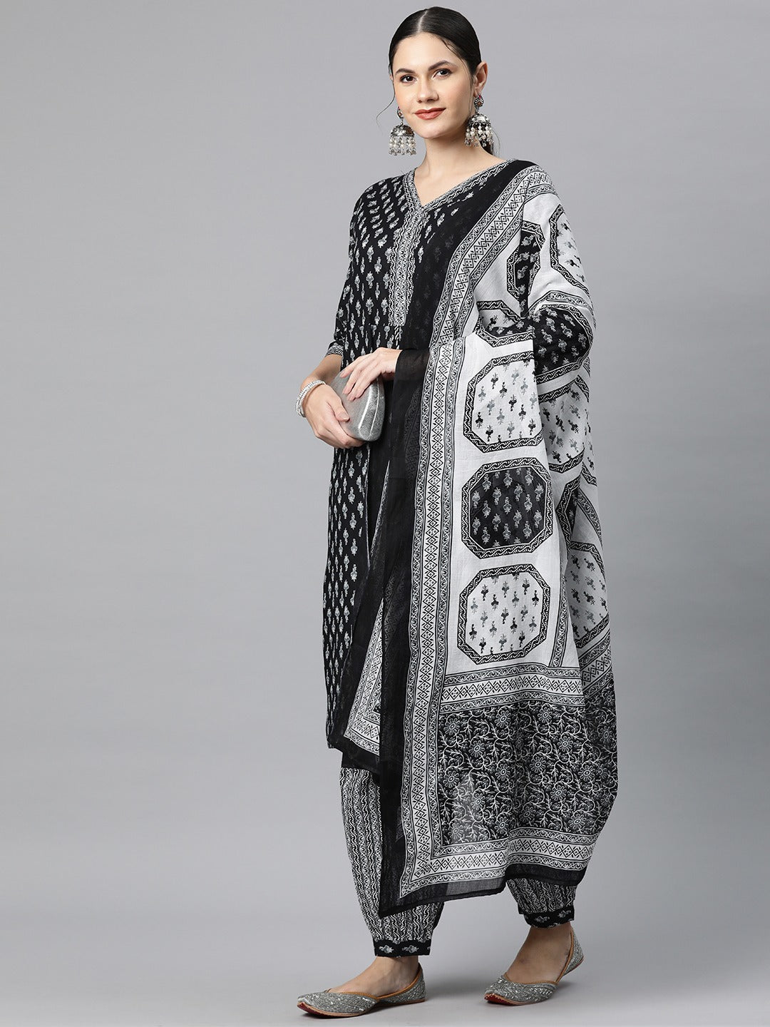 Cotton Floral Straight Kurta Patiala With Dupatta