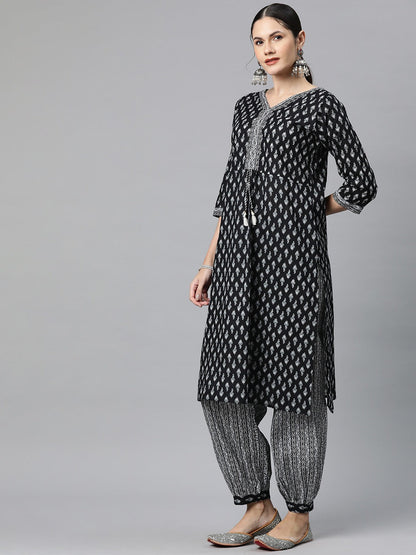 Cotton Floral Straight Kurta Patiala With Dupatta