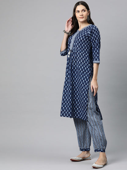 Cotton Floral Straight Kurta Patiala With Dupatta