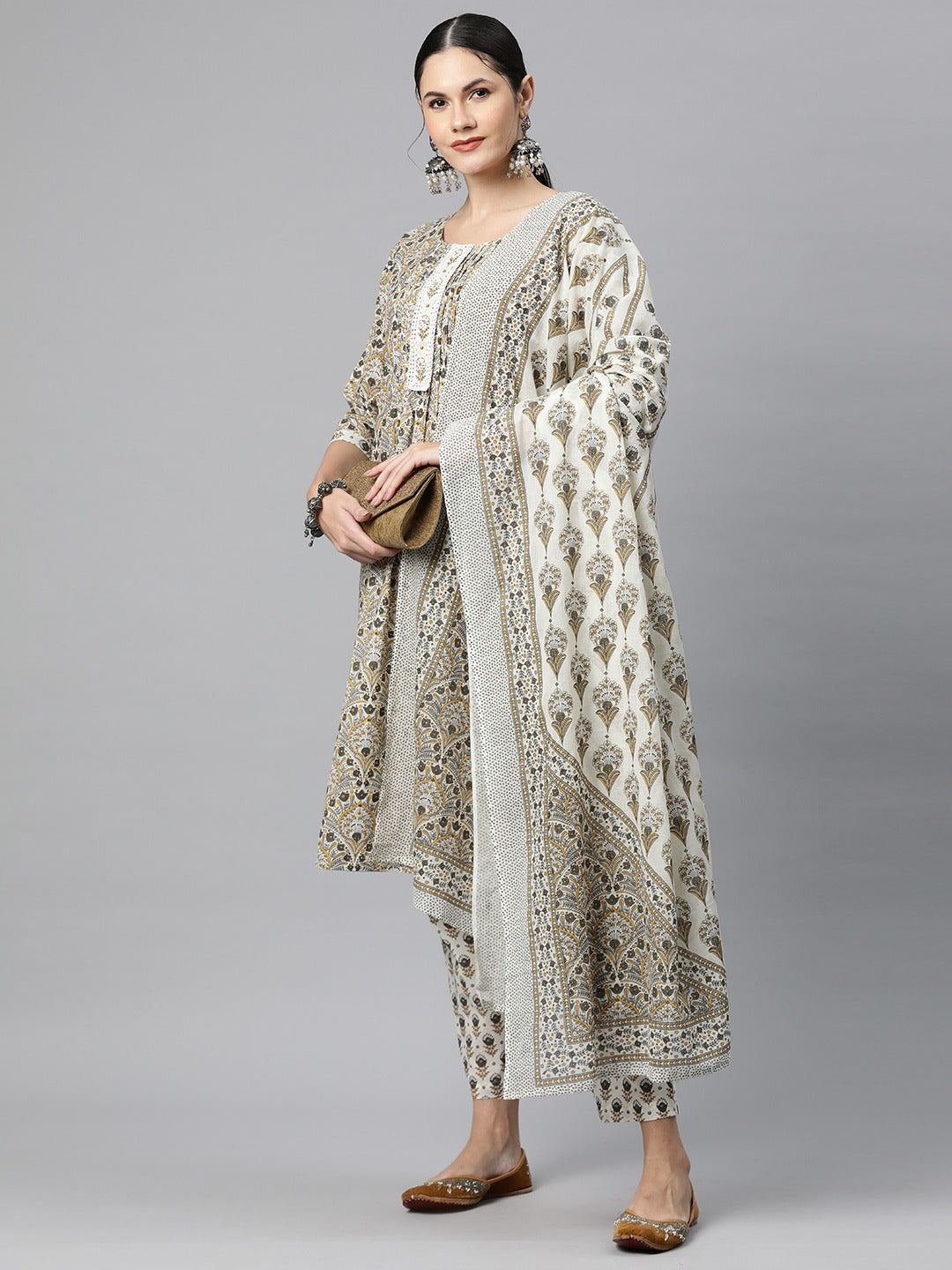 Cotton Floral Straight Kurta Pant And Dupatta