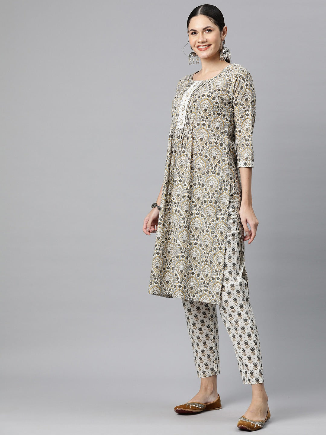 Cotton Floral Straight Kurta Pant And Dupatta