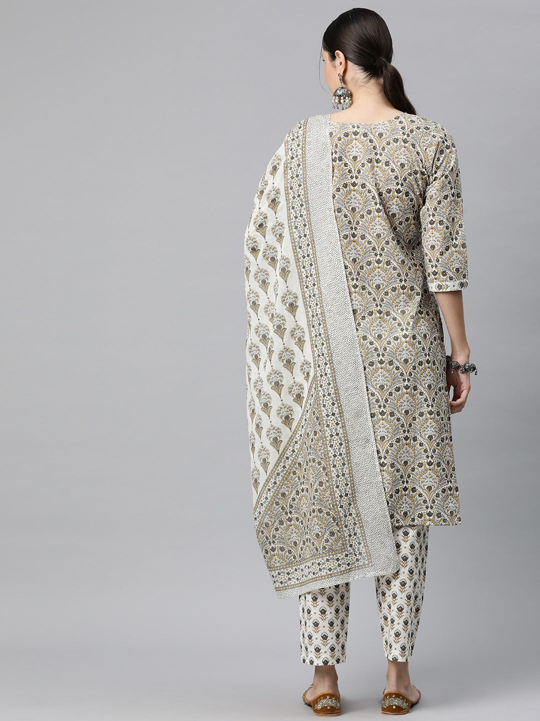 Cotton Floral Straight Kurta Pant And Dupatta