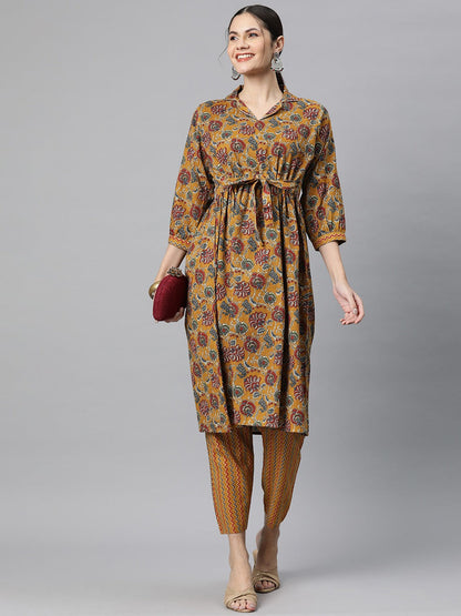 Cotton Floral Anarkali Kurta With Trouser