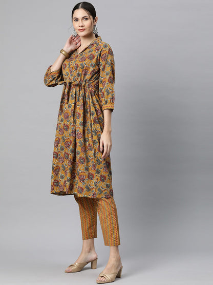 Cotton Floral Anarkali Kurta With Trouser