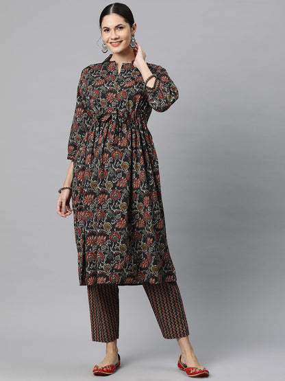 Cotton Floral Anarkali Kurta With Trouser