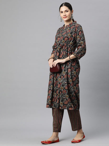 Cotton Floral Anarkali Kurta With Trouser
