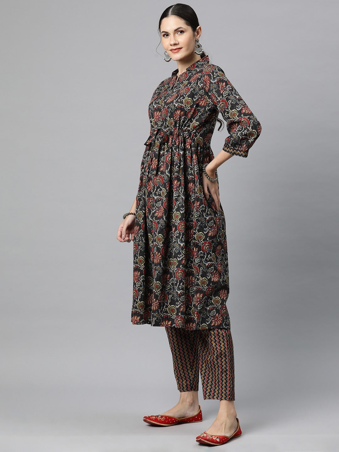 Cotton Floral Anarkali Kurta With Trouser