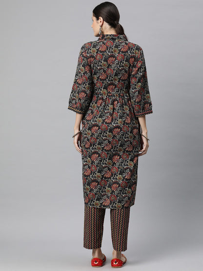 Cotton Floral Anarkali Kurta With Trouser