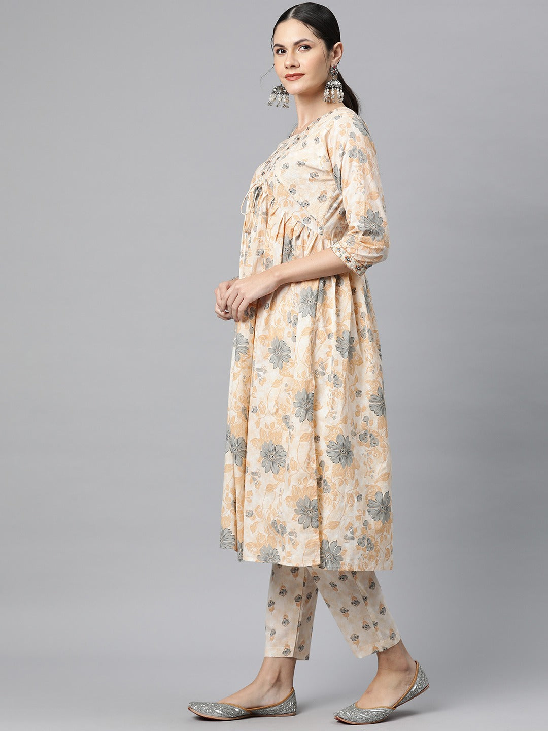 Cotton Floral Anarkali Kurta Pant And Dupatta