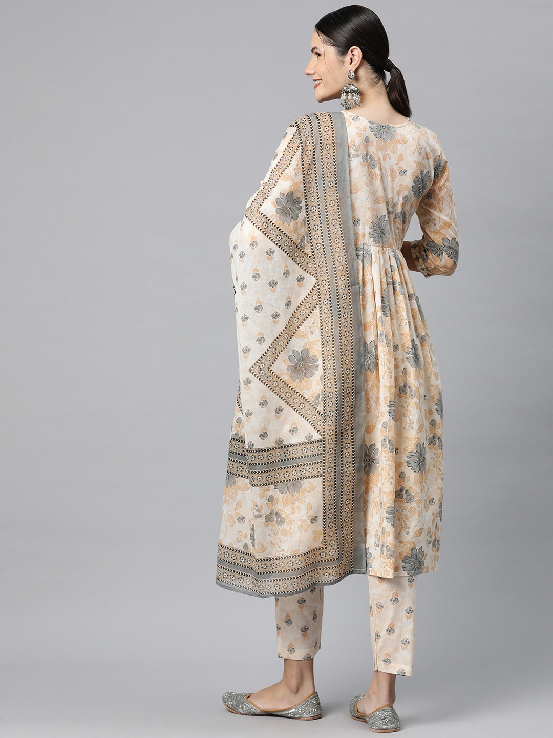 Cotton Floral Anarkali Kurta Pant And Dupatta