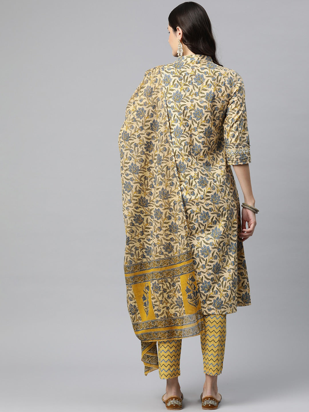 Cotton Floral A Line Kurta Pant And Dupatta