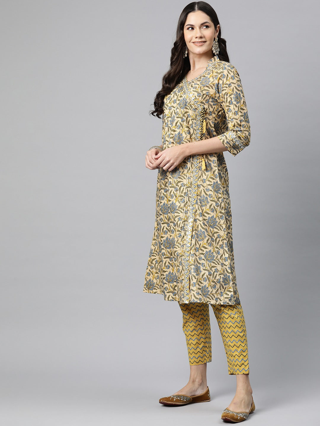Cotton Floral A Line Kurta Pant And Dupatta