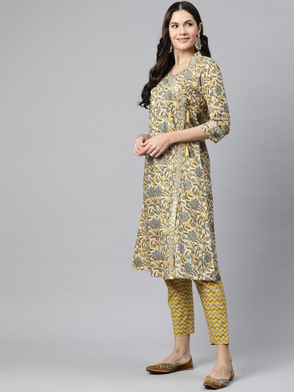 Cotton Floral A Line Kurta Pant And Dupatta