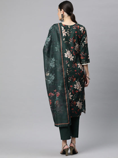 Cotton Floral Straight Kurta Pant And Dupatta