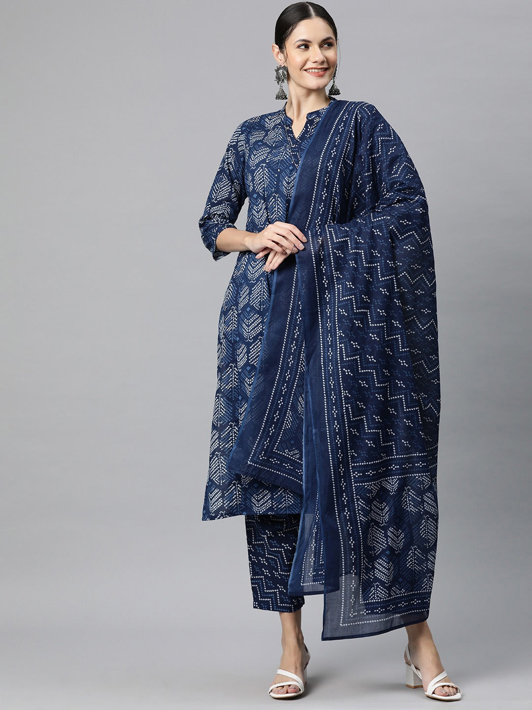 Cotton Bandhani Straight Kurta Pant And Dupatta