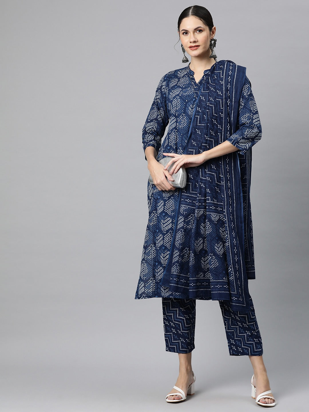 Cotton Bandhani Straight Kurta Pant And Dupatta