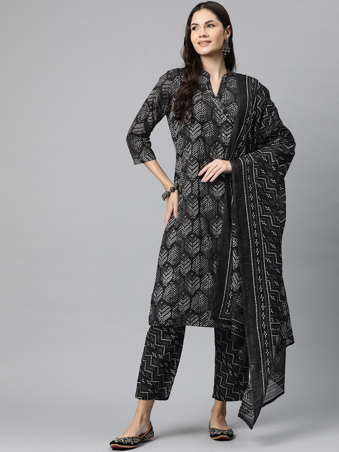 Cotton Bandhani Straight Kurta Pant And Dupatta