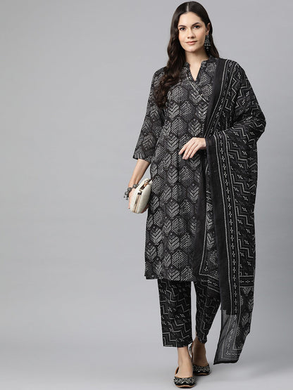Cotton Bandhani Straight Kurta Pant And Dupatta