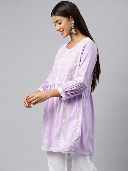 Frock Style Rayon Fabric Lavender Color Kurti