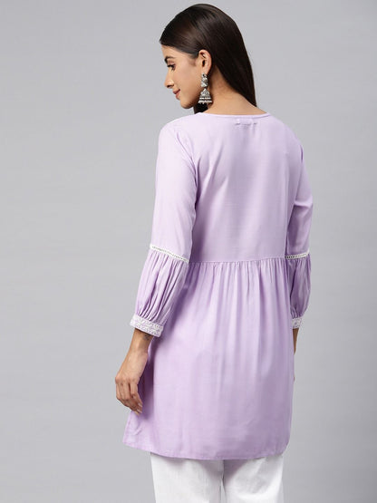 Frock Style Rayon Fabric Lavender Color Kurti