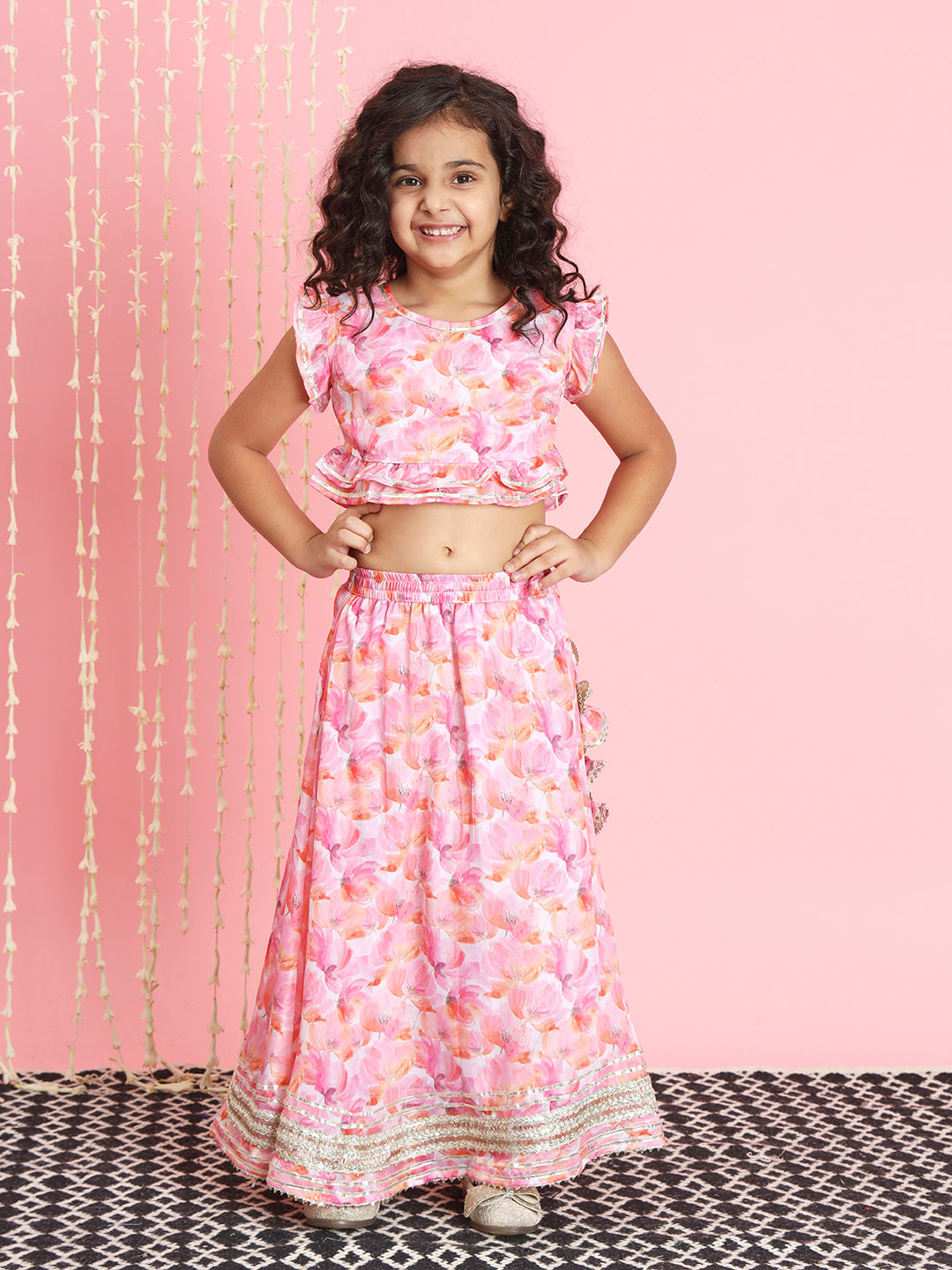 Straight Style Chinnon Fabric Pink Color Lehenga Choli