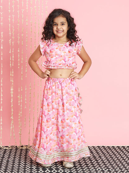 Straight Style Chinnon Fabric Pink Color Lehenga Choli
