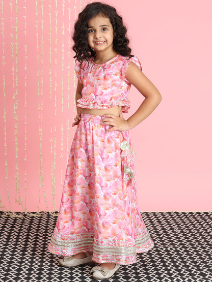 Straight Style Chinnon Fabric Pink Color Lehenga Choli