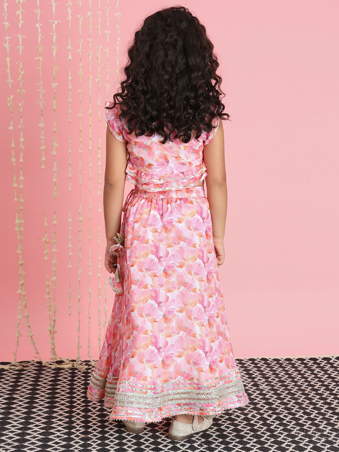 Straight Style Chinnon Fabric Pink Color Lehenga Choli