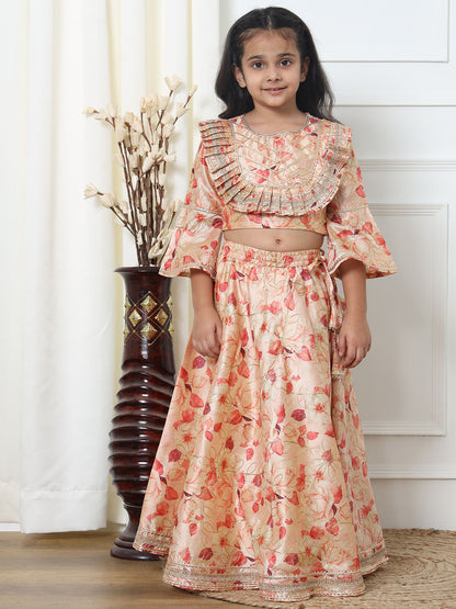 Straight Style Art Silk Fabric Red Color Printed Lehenga Choli