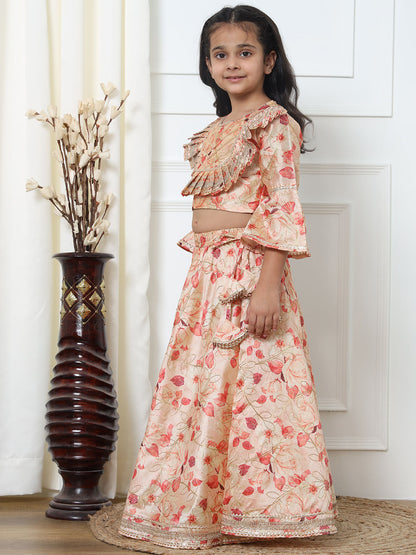 Straight Style Art Silk Fabric Red Color Printed Lehenga Choli