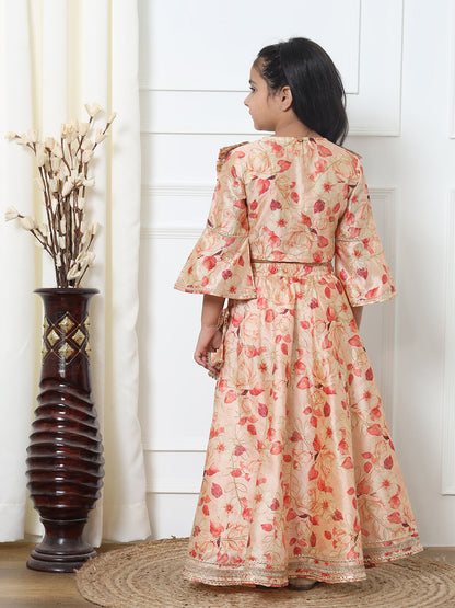Straight Style Art Silk Fabric Red Color Printed Lehenga Choli