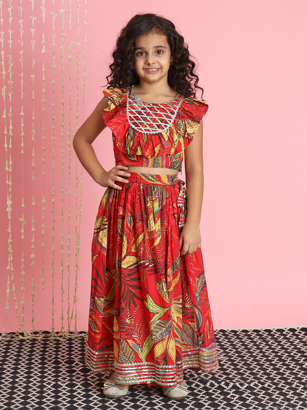 Straight Style Cotton Fabric Red Color Lehenga Choli