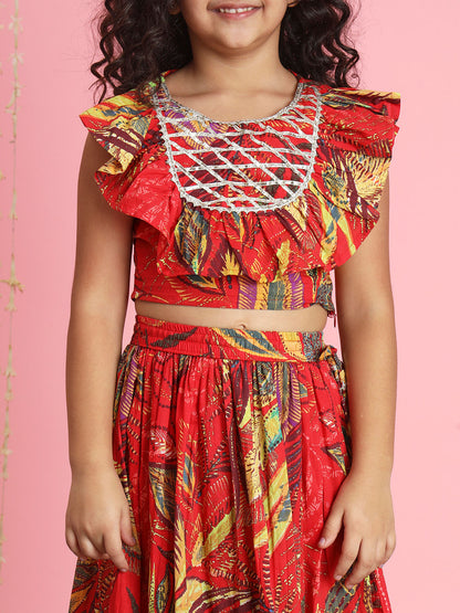 Straight Style Cotton Fabric Red Color Lehenga Choli