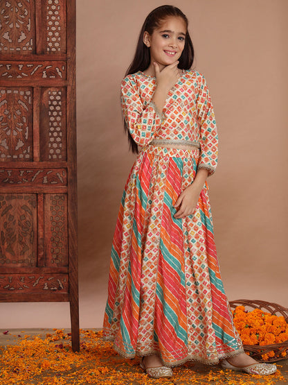 Straight Style Cotton Fabric Orange Color Lehenga Choli
