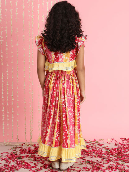 Straight Style Rayon Fabric Pink Color Printed Lehenga Choli