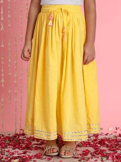 Straight Style Satin Fabric Yellow Color Printed Lehenga Choli