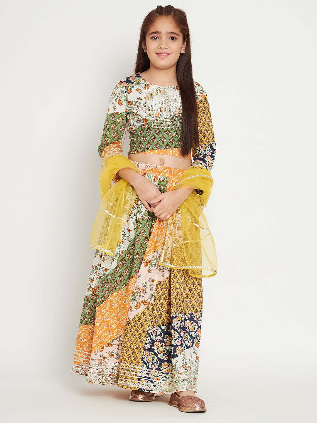 Straight Style Cotton Fabric Multi Color Lehenga Choli With Dupatta