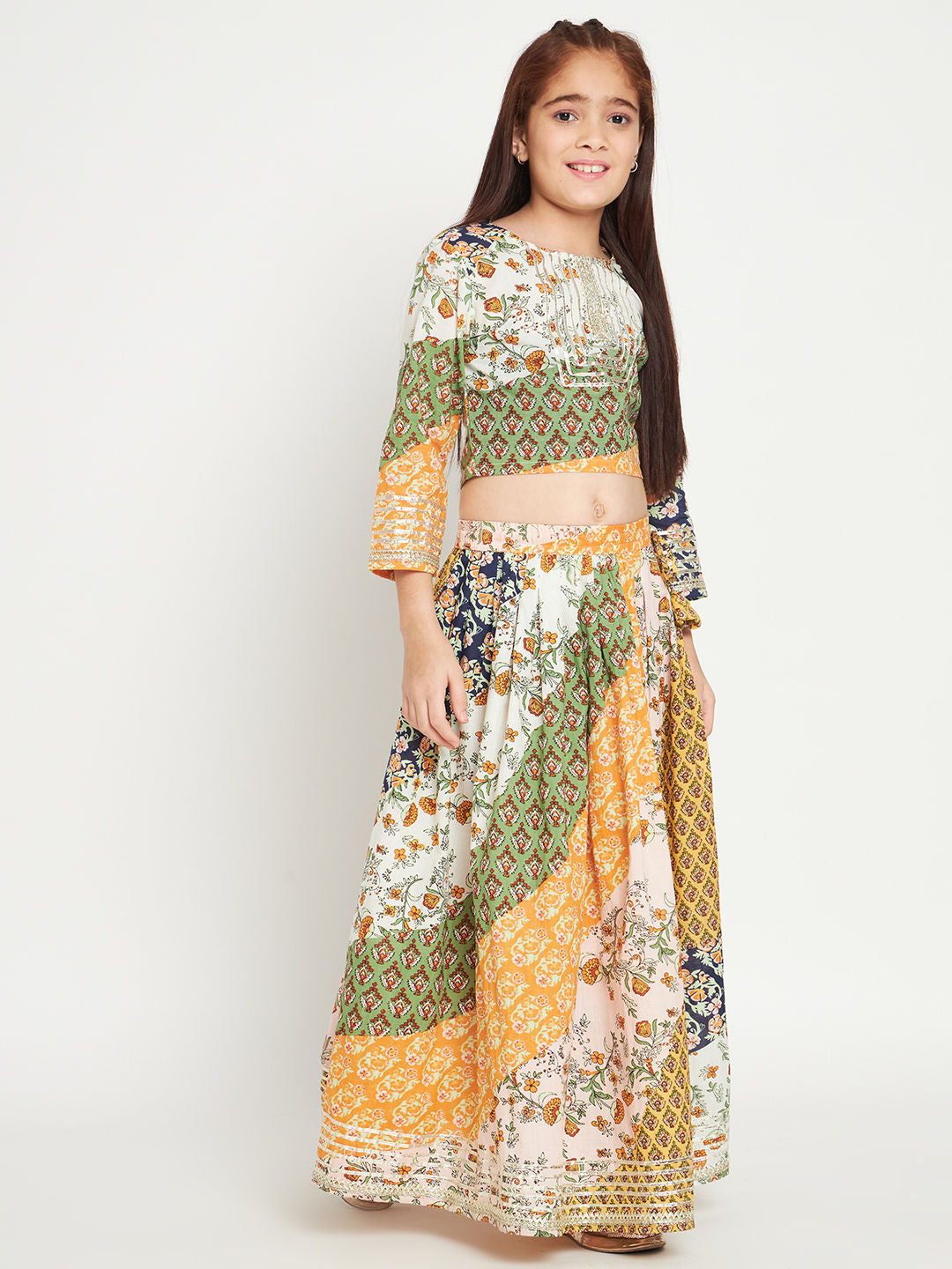 Straight Style Cotton Fabric Multi Color Lehenga Choli With Dupatta