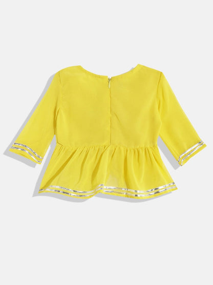Peplum Style Georgette Fabric Yellow Color Lehenga Choli