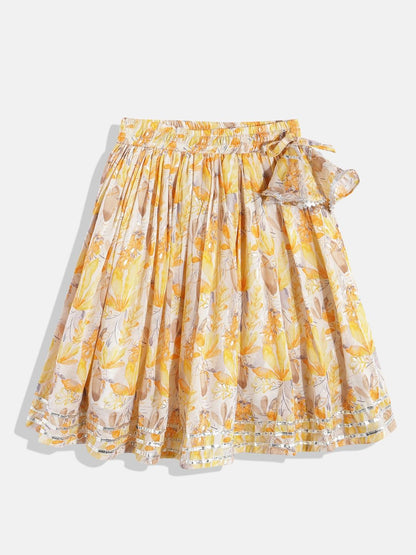 Straight Style Cotton Fabric Yellow Color Printed Lehenga Choli