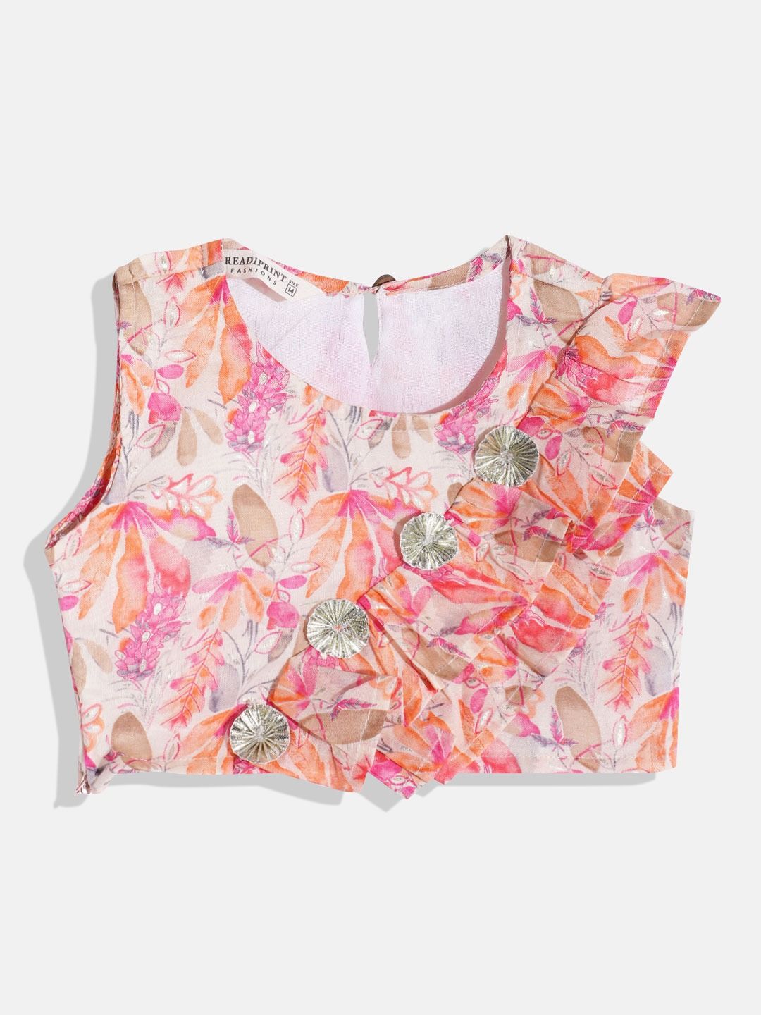 Straight Style Cotton Fabric Peach Color Printed Lehenga Choli